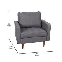 Load image into Gallery viewer, Armchair with Tufted Faux Linen Upholstery, Solid Wood Legs in Dark Gray
