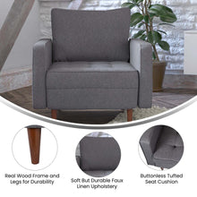 Load image into Gallery viewer, Armchair with Tufted Faux Linen Upholstery, Solid Wood Legs in Dark Gray

