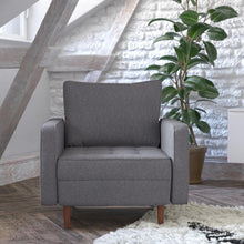 Load image into Gallery viewer, Armchair with Tufted Faux Linen Upholstery, Solid Wood Legs in Dark Gray
