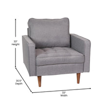 Load image into Gallery viewer, Armchair with Tufted Faux Linen Upholstery, Solid Wood Legs in Slate Gray
