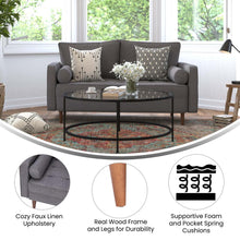 Load image into Gallery viewer, Loveseat Sofa with Tufted Faux Linen Upholstery, Solid Wood Legs in Dark Gray
