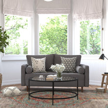 Load image into Gallery viewer, Loveseat Sofa with Tufted Faux Linen Upholstery, Solid Wood Legs in Dark Gray
