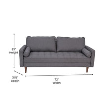 Load image into Gallery viewer, Mid-Century Sofa with Tufted Faux Linen Upholstery, Solid Wood Legs in Dark Gray
