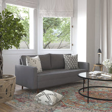 Load image into Gallery viewer, Mid-Century Sofa with Tufted Faux Linen Upholstery, Solid Wood Legs in Dark Gray

