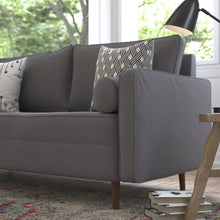 Load image into Gallery viewer, Mid-Century Sofa with Tufted Faux Linen Upholstery, Solid Wood Legs in Dark Gray
