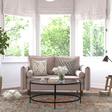 Load image into Gallery viewer, Loveseat Sofa with Faux Linen Fabric Upholstery, Solid Wood Legs in Taupe
