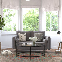 Load image into Gallery viewer, Loveseat Sofa with Faux Linen Fabric Upholstery, Solid Wood Legs in Stone Gray
