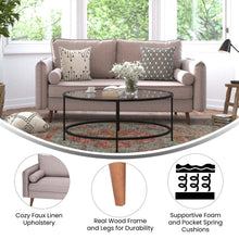 Load image into Gallery viewer, Mid-Century Sofa with Faux Linen Fabric Upholstery &amp; Solid Wood Legs in Taupe
