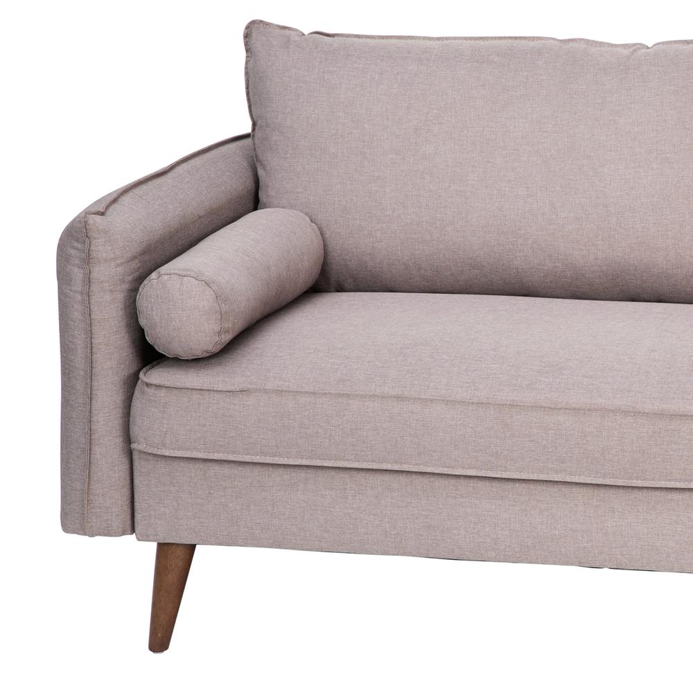 Mid-Century Sofa with Faux Linen Fabric Upholstery & Solid Wood Legs in Taupe