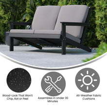 Load image into Gallery viewer, Adirondack Style Deep Seat Patio Loveseat with Cushions, Black/Charcoal
