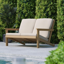 Load image into Gallery viewer, Adirondack Style Deep Seat Patio Loveseat with Cushions, Natural Cedar/Cream
