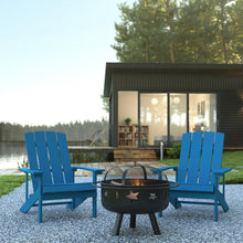 Load image into Gallery viewer, 3 Piece Blue Poly Resin Wood Adirondack Chair Set with Fire Pit
