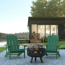 Load image into Gallery viewer, 3 Piece Green Poly Resin Wood Adirondack Chair Set with Fire Pit
