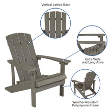 Load image into Gallery viewer, 3 Piece Gray Poly Resin Wood Adirondack Chair Set with Fire Pit
