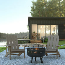 Load image into Gallery viewer, 3 Piece Gray Poly Resin Wood Adirondack Chair Set with Fire Pit

