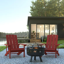 Load image into Gallery viewer, 3 Piece Red Poly Resin Wood Adirondack Chair Set with Fire Pit
