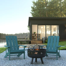 Load image into Gallery viewer, 3 Piece Sea Foam Poly Resin Wood Adirondack Chair Set with Fire Pit
