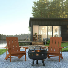 Load image into Gallery viewer, 3 Piece Teak Poly Resin Wood Adirondack Chair Set with Fire Pit
