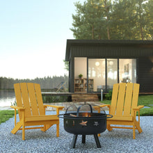 Load image into Gallery viewer, 3 Piece Yellow Poly Resin Wood Adirondack Chair Set with Fire Pit
