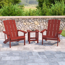 Load image into Gallery viewer, 2 Pack All-Weather Poly Resin Wood Adirondack Chairs with Side Table in Red
