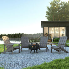 Load image into Gallery viewer, 5 Piece Gray Poly Resin Wood Adirondack Chair Set with Fire Pit
