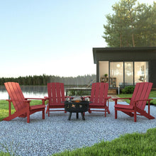 Load image into Gallery viewer, 5 Piece Red Poly Resin Wood Adirondack Chair Set with Fire Pit
