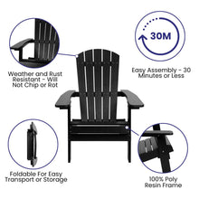 Load image into Gallery viewer, 2 Pack All-Weather Poly Resin Folding Adirondack Chairs with Side Table in Black
