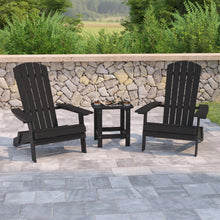 Load image into Gallery viewer, 2 Pack All-Weather Poly Resin Folding Adirondack Chairs with Side Table in Black
