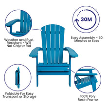 Load image into Gallery viewer, 2 Pack All-Weather Poly Resin Folding Adirondack Chairs with Side Table in Blue
