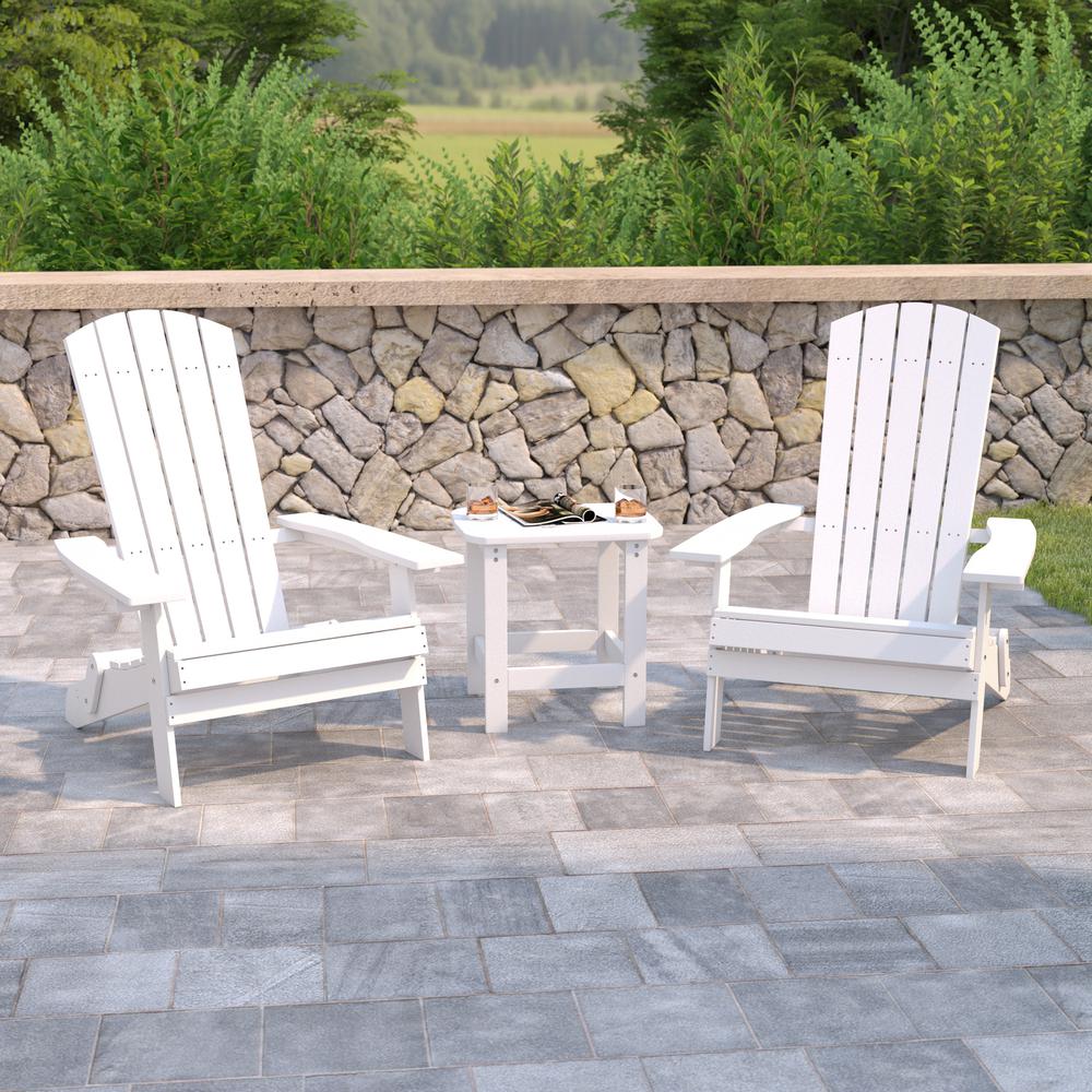 2 Pack All-Weather Poly Resin Folding Adirondack Chair with Side Table