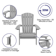 Load image into Gallery viewer, All-Weather Poly Resin Indoor/Outdoor Folding Adirondack Chair in Gray
