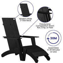 Load image into Gallery viewer, Modern All-Weather Poly Resin Wood Adirondack Chair with Foot Rest in Black
