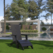 Load image into Gallery viewer, Modern All-Weather Poly Resin Wood Adirondack Chair with Foot Rest in Black

