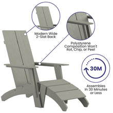 Load image into Gallery viewer, Modern All-Weather Poly Resin Wood Adirondack Chair with Foot Rest in Gray

