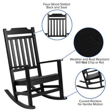 Load image into Gallery viewer, Set of 2 All-Weather Poly Resin Rocking Chairs with Accent Side Table in Black

