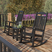 Load image into Gallery viewer, Set of 2 All-Weather Poly Resin Rocking Chairs with Accent Side Table in Black
