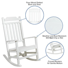 Load image into Gallery viewer, Set of 2 All-Weather Poly Resin Rocking Chairs with Accent Side Table in White
