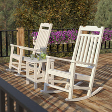 Load image into Gallery viewer, Set of 2 All-Weather Poly Resin Rocking Chairs with Accent Side Table in White
