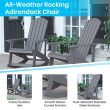Load image into Gallery viewer, Set of 2 Gray Adirondack Rocking Chairs with 22" Round Wood Burning Fire Pit
