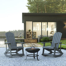 Load image into Gallery viewer, Set of 2 Gray Adirondack Rocking Chairs with 22" Round Wood Burning Fire Pit

