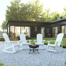 Load image into Gallery viewer, Set of 4 White Adirondack Rocking Chairs with 22" Round Wood Burning Fire Pit
