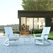 Load image into Gallery viewer, Set of 2 White 2-Slat Rocking Adirondack Chairs with Matching Side Table
