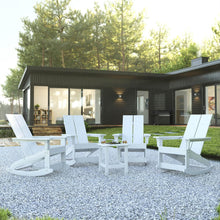 Load image into Gallery viewer, Set of 4 White 2-Slat Rocking Adirondack Chairs with Matching Side Table
