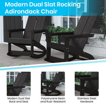 Load image into Gallery viewer, All-Weather 2-Slat Poly Resin Wood Rocking Adirondack Chair in Black
