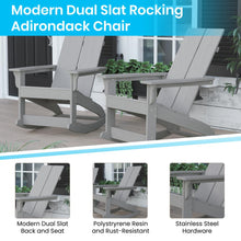 Load image into Gallery viewer, All-Weather 2-Slat Poly Resin Wood Rocking Adirondack Chair in Gray
