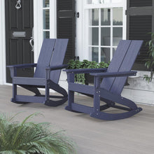 Load image into Gallery viewer, All-Weather 2-Slat Poly Resin Rocking Adirondack Chair in Navy - Set of2
