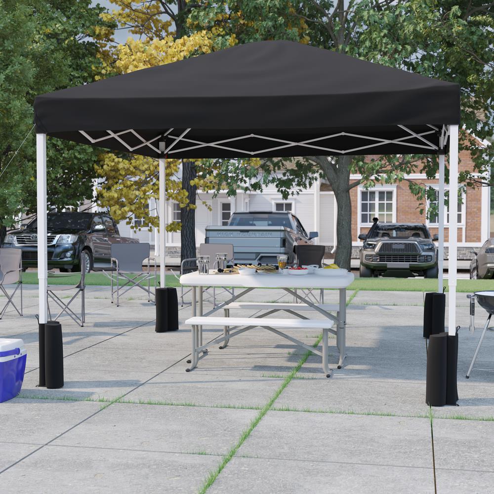 10'x10' Black Event Straight Leg Canopy Tent with Sandbags and Wheeled Case