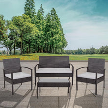 Load image into Gallery viewer, 4 Piece Black Patio Set with Steel Frame and Gray Cushions
