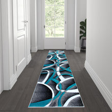 Load image into Gallery viewer, 2' x 7' Turquoise Abstract Area Rug - Olefin Rug
