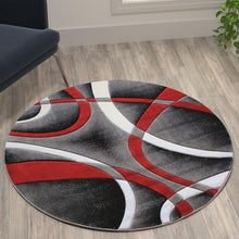 Load image into Gallery viewer, 4' x 4' Red Round Abstract Area Rug - Olefin Rug
